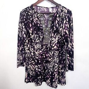 Chico's Women's Blouse Stretch Printed Size 2 (L) Jeweled Rhinestones Purple